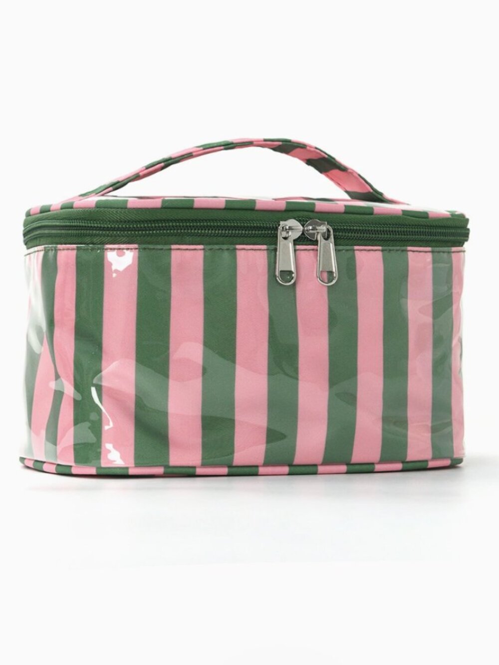 Stripe Cosmetic Bag, Waterproof Toiletry Bag, Travel Makeup Organizer Pink Green